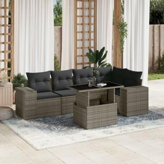 vidaXL Set De Muebles De Jard&iacute;n 6 Pzas Y Cojines Rat&aacute;n Sint&eacute;tico Gris Vidaxl