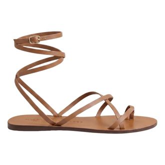 Maneb&igrave; Flat Sandals, female, Brown, Size: 8 US Tie Up Leather Sandals