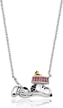 Crislu x Peanuts Snoopys Dog Dish Pendant Necklace in Pure Platinum /Clear Stone at Nordstrom, Size 16