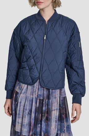 DKNY Quilted Bomber Jacket in Hudson Blue at Nordstrom, Size Xx-Small