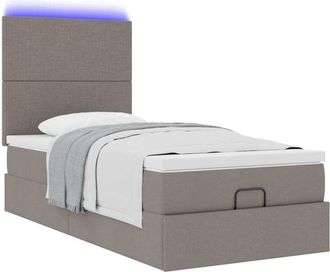 vidaXL Cama Otomana Con Colch&oacute;n Y Luces Led Tela Gris Taup&eacute; 90x200 Cm Vidaxl