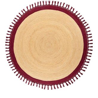 Beliani Beliani - Tappeto rustico boh&eacute;mien rotondo 200 cm in iuta naturale intrecciata a mano beige e rosso Marts