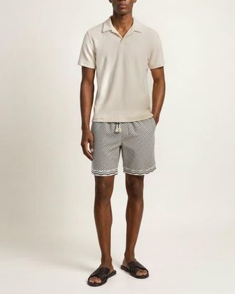 Orlebar Brown Setter Seersucker Shorter Length Swim Shorts in White Sand/night Iris at Nordstrom, Size 34