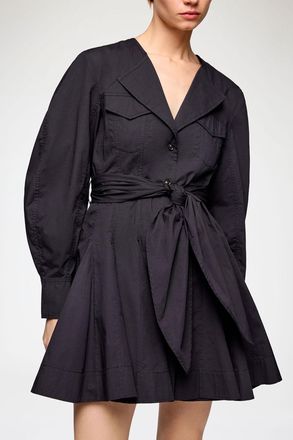 Ganni Black Shirt Dress in Stretch Cotton - Size 32 Organic