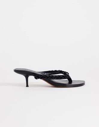 Topshop Nolan - Sandali infradito neri con tacco medio e perline-Nero
