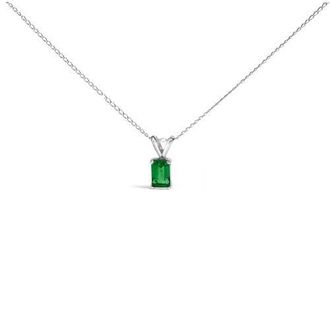 House of Brilliance 14K Gold 6x4MM Emerald Cut Gemstone Solitaire Pendant Necklace in Green Emerald | White at Nordstrom