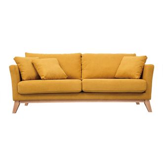 Miliboo Sof&aacute; N&oacute;rdico 3 Plazas Desenfundable Efecto Terciopelo Amarillo Mostaza Oslo