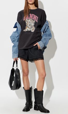 Ganni T-shirt With Print, Womens, Black