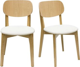 Miliboo Miliboo - Sedie vintage in legno rovere chiaro e tessuto effetto lana bouclé bianco (set di 2) lucia