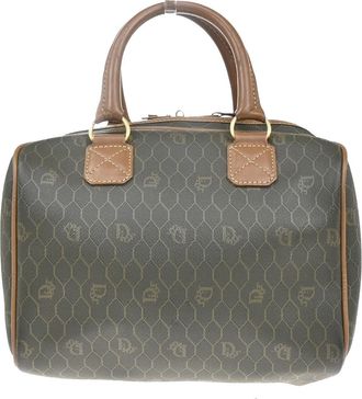 Dior Vintage Honeycomb Handbag Canvas Leather Brown Canvas Handbag (Pre-Owned)