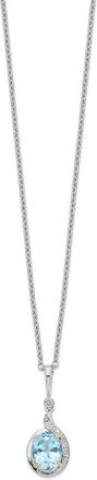 Diamond2Deal Sterling Silver with 14K Accent Rhodium-plated Sky Blue Topaz and Diamond Pendant Necklace