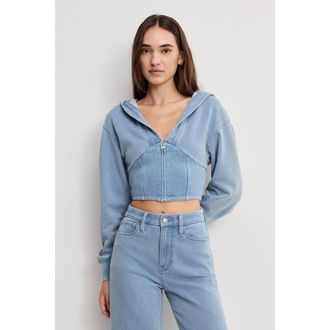 Good American Womens Jeanius Zip Up Hoodie | Indigo, Size Medium | Good American by Khlo&Egrave; Kardashian