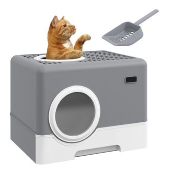 OEM Arenero Para Gatos Cubierto Con Pala Bandeja Extra&iacute;ble Entrada Frontal Y Salida Superior 52x41x38,5 Cm Gris