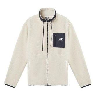 New Balance Mens New Balance Stand Collar Splicing Lambs Wool Jacket White MDA3N511-CRE