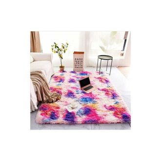 OEM Tapis Shaggy - Surface Velours Faux Fourrure - Couche Intermediaire Eponge - Motif Arc-en-ciel - 120 X 170 Cm - 1 Piece