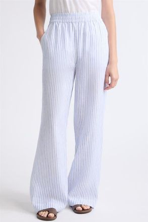 A.L.C. Tyler Wide Leg Linen Pants in White/classic Blue at Nordstrom, Size X-Small
