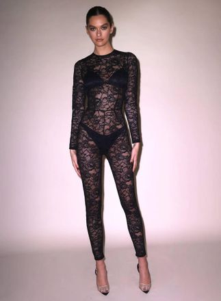 Fleur du Mal Lace Catsuit In Black