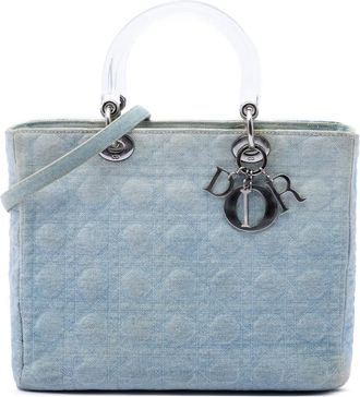 Dior Pre-owned Dior Large Denim Cannage Acrylic Handles Lady Dior Ladies HQ02GL7FGMQHMBGV