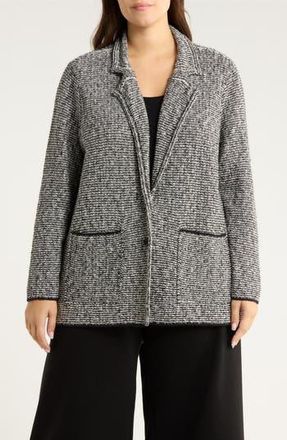 Eileen Fisher Notch Collar Organic Cotton Blend Jacket in Black/Soft White at Nordstrom Rack, Size 2 X