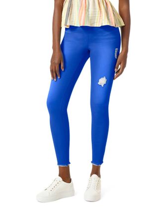 Hue Ripped Denim High Rise Skimmer Legging In Deep Ultramarine
