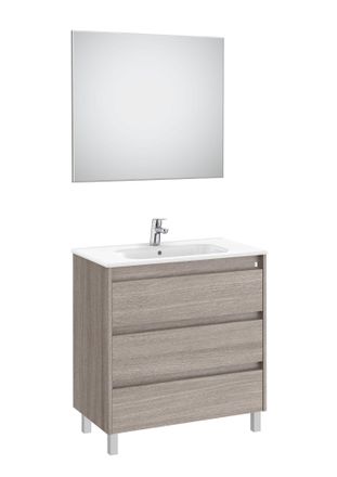 Roca Mueble Lavabo 600mm Tenet 3 Cajones + Espejo Y Aplique Led City Oak