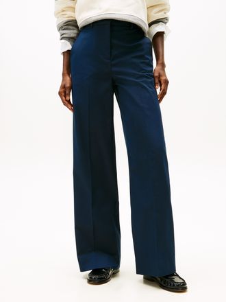 Tommy Hilfiger Anzughose TOMMY HILFIGER COTTON WIDE LEG PANT, Damen, Gr. 34, N-Gr, schwarz night navy, Web, Obermaterial: 65% Baumwolle, 33% Lyocell, 2% Elasthan, un