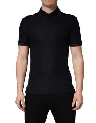 Dolce & Gabbana Mens Silk Blend Polo Black Cotton Polyester