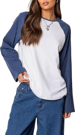 Edikted Oversize Long Sleeve Stretch Cotton T-Shirt in White at Nordstrom, Size X-Large