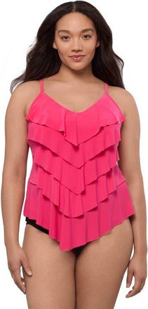 Trimshaper Rachel 5 Tier Ruffle Plus Size Tankini Swimsuit Top in Rose at Nordstrom, Size 12