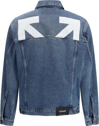 Off-white Mens Half Arrow Skate Denim Jacket Light Medium Blue Cotton