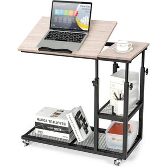 Costway Costway Mesita Lateral M&oacute;vil Con Forma De C Con Repisas, Mesita Regulable Para Ordenador Con Superficie Inclinable 0&deg; A 32,5&deg;, Mesita Port&aacute;til De Sof&aacute;