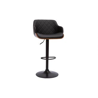 Miliboo Taburete De Cocina De Dise&ntilde;o Regulable Negro Con Madera Oscura Lucien