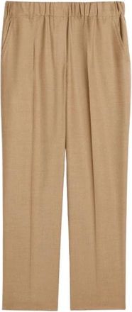 Max Mara Wollen Flanellen Monostretch Broek met Microdesigns - Dames - Straight fit broeken - Beige - L - Wol - Broeken