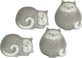 Melrose International Happy Terra Cotta Cat Shelf Sitter (Set of 4) - White, Grey