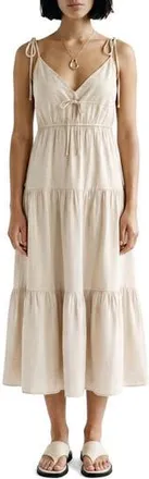 Vero Moda Athena Tiered Midi Dress in Oatmeal at Nordstrom Rack, Size X-Small