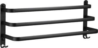OEM Toallero De Ba&ntilde;o Negro De 40 Cm, No Requiere Taladrar, Soporte De Pared Para Toallas Con 2 Ganchos, Barra De Toallas De Aluminio, Toallero De Cocina D