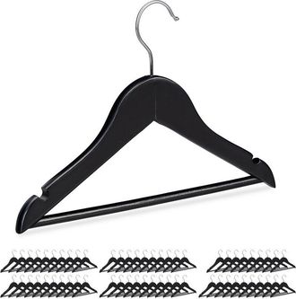 Relaxdays Pack 60 Perchas Infantiles Con Gancho Giratorio, Madera, Ni&ntilde;os Y Ni&ntilde;as, 19,5 X 30,5 X 1 Cm, Negro