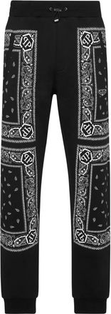 Philipp Plein Trackpants Paisley - Heren - Sweatpants - Zwart - L - Katoen - Broeken