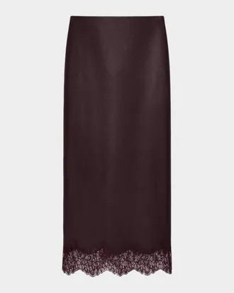 LaMarque Sonja Faux Leather Lace-Trimmed Midi Skirt