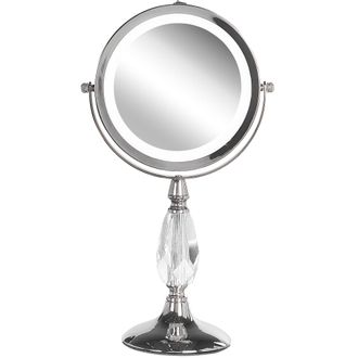 Beliani Espejo De Maquillaje Iluminaci&oacute;n Led Metal Plateado &Oslash; 13 Cm Doble Cara Magnifica 1x / 5x Maury
