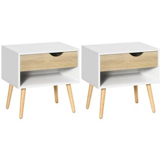 HOMCOM Mesitas de noche 50x39x51 cm blanco y roble