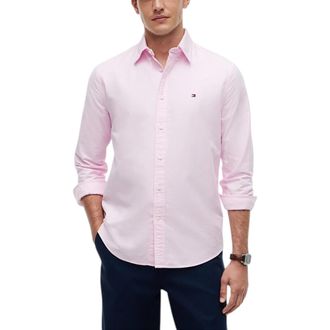Tommy Hilfiger Mens Shirts Regular Fit Oxford Long Sleeve Casual Cotton Formal - Light Pink - Size X-Large
