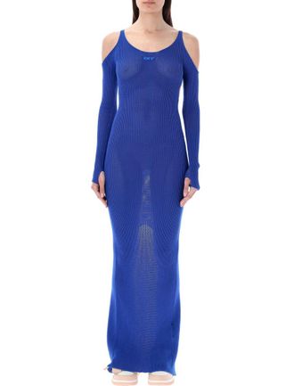 Off-white Blue Hole Net Long Dress