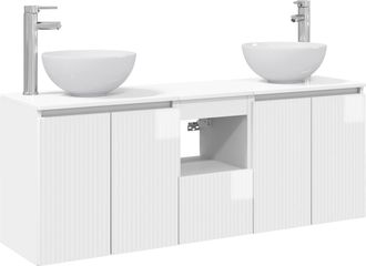 vidaXL Juego De Muebles De Ba&ntilde;o 3 Uds. Blanco Brillante Vidaxl