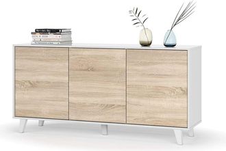 F.R.S. Aparador 3 Puertas Alcontar En Blanco Brillo Y Roble Canadian 75 Cm(alto)154 Cm(ancho)41 Cm(largo)