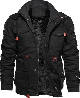 Generic IQYU Winter Jacket Mens Warm Work Jacket Cargo Jacket Mens Lined Winter Parka Warm Fleece Coat with Hood Mountain Jacket Military Jacket with Stand-Up