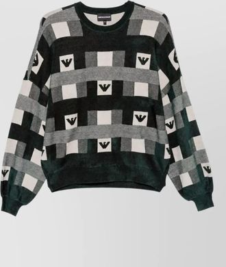 Emporio Armani checked logo-intarsia crew-neck sweatshirt
