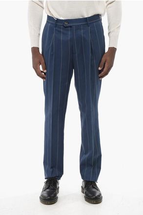 Brunello Cucinelli Single-pleated Pinstriped Wool Blend Pants size 50