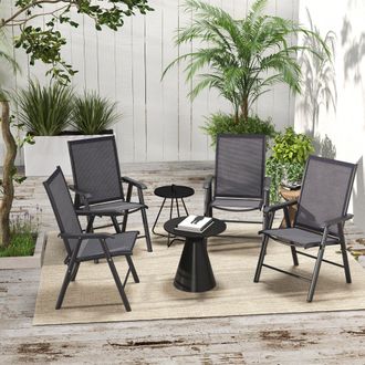 OUTSUNNY 4-PCS Garden Armchairs Outdoor Patio Folding Furniture Light Brown - Charcoal grey | TJ Hughes