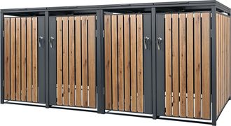 ML Design Ml-design Cobertizo Para Ocultar 4 Cubos De Basura 240l Antracita Con Aspecto Roble 264 X 80 X 120 Cm Caseta De Acero Para Jard&iacute;n Exterior Contenedor 
